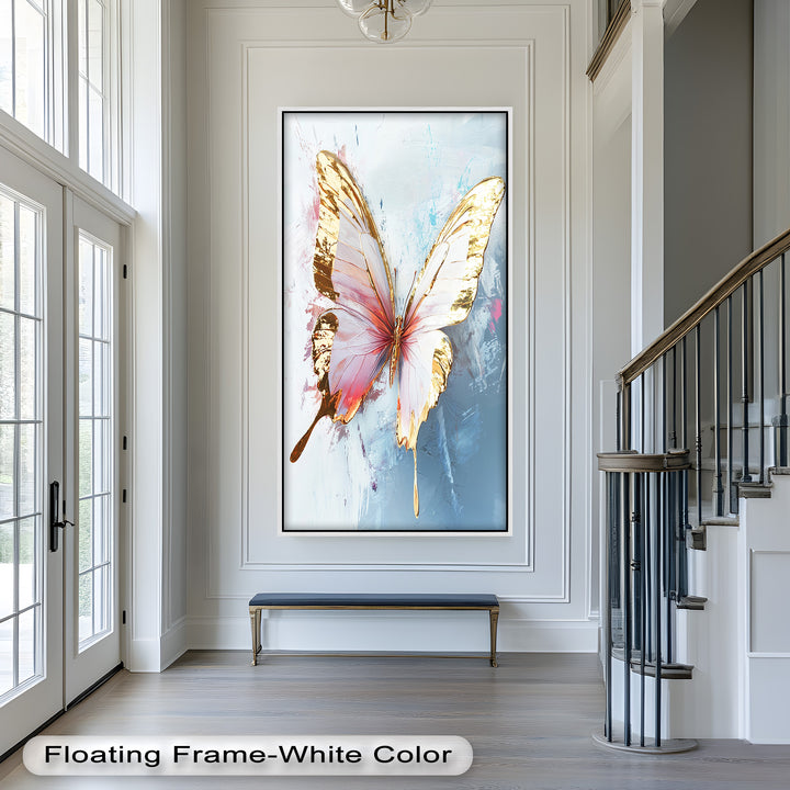 Gold und Blush Schmetterling in Bewegung - Tier Ölgemälde