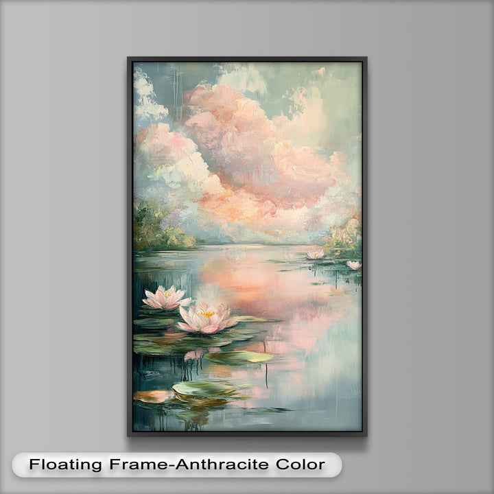 Pastel Water Lilies in Tranquil Lake - Flower Oil Painting