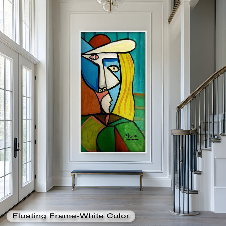Golden Gaze – Cubist Woman in Hat Picasso Oil Painting