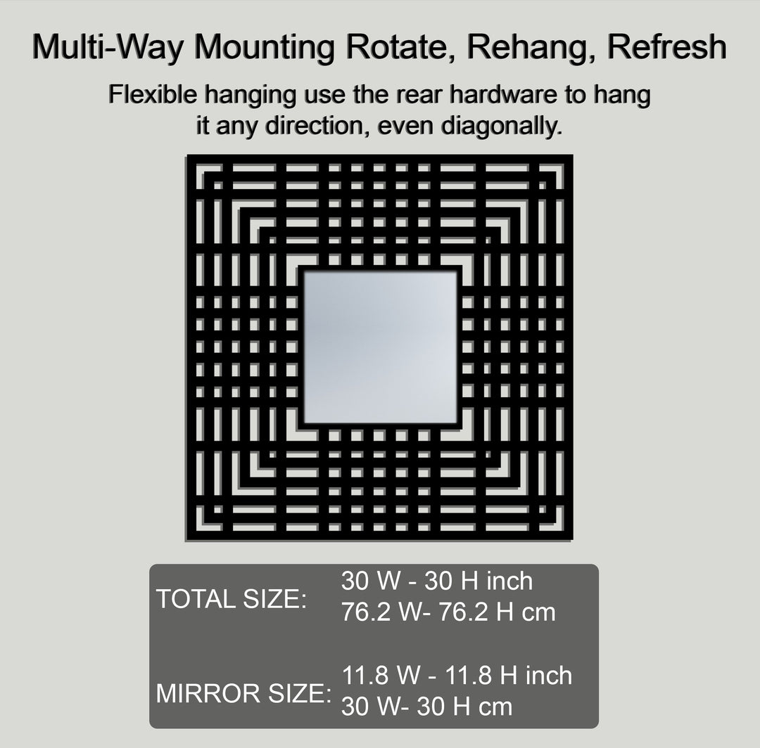 Geometric Grid Pattern Frame Square Floor Mirror with Modern Linear Design