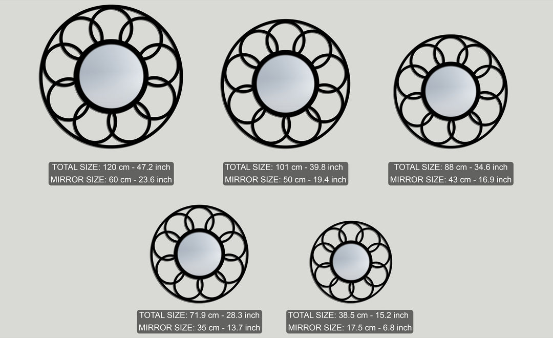 Boucle d'harmonie Miroir Sur Pied–Cercle entrelacé en métal noir Miroir Sur Pied