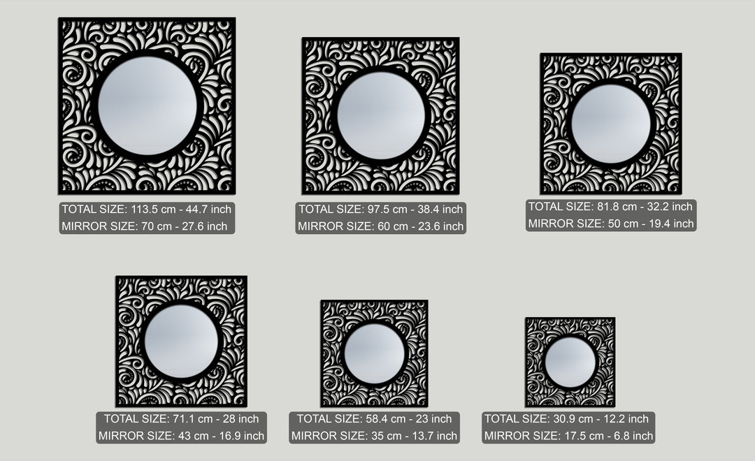 Ornate Eclipse Floor Mirror – Decorative Black Metal Patterned Floor Mirror