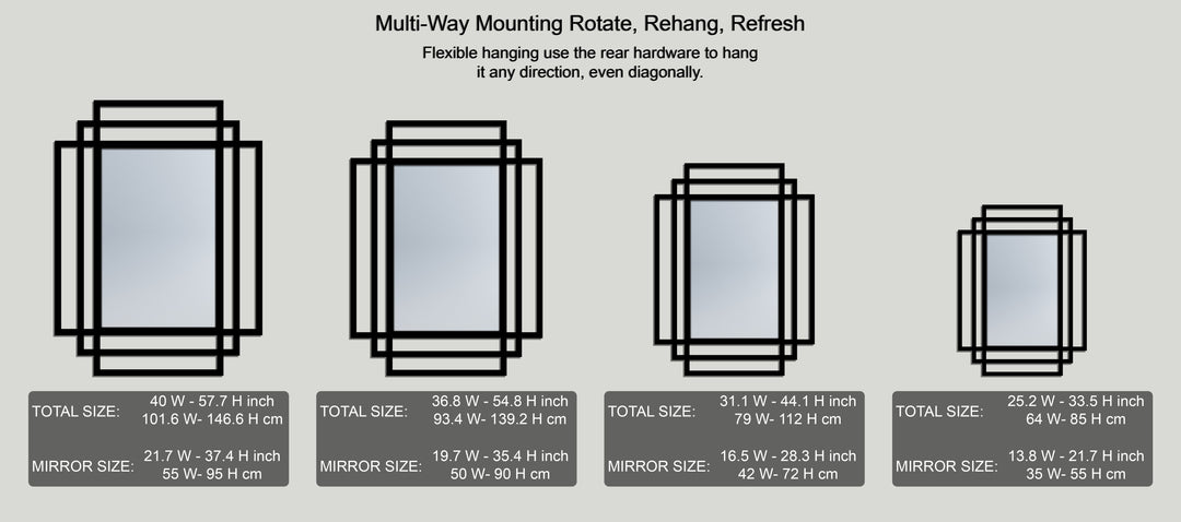 Cadres rectangulaires superposés Décoration Murale Métal Miroir–Design architectural noir moderne
