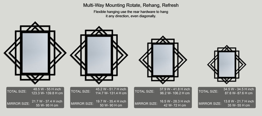 Couche de diamant géométrique Décoration Murale Métal Miroir–Design architectural noir moderne