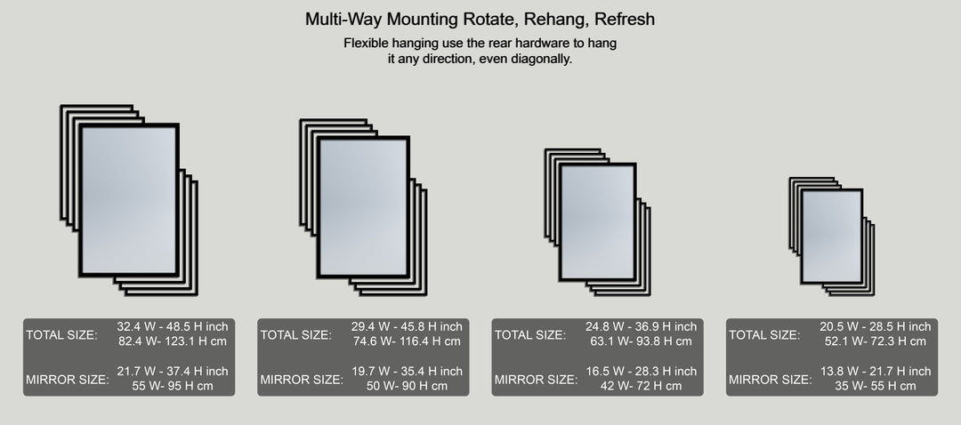 Métal rectangulaire décalé superposé Miroir Sur Pied–Design minimaliste noir moderne