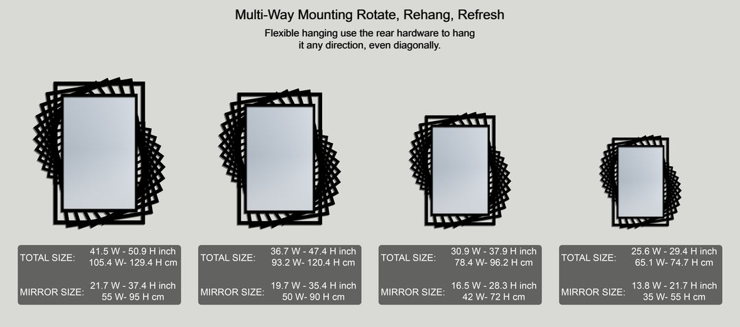 Marco metálico con giro dinámico Espejo De Pie – Diseño moderno en capas negras
