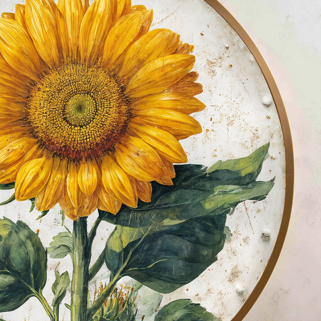 Éclat doré–Tournesol Botanique Rond Tableau Peinture à l’huile