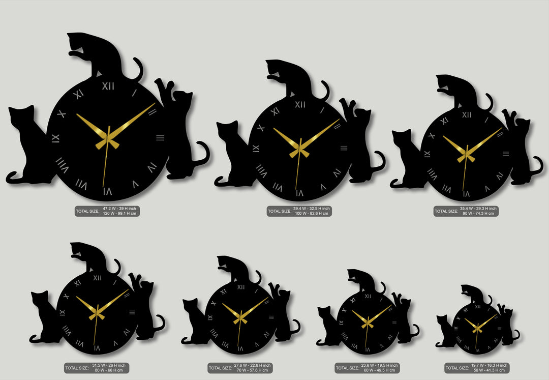 Playful Cat Silhouette Roman Numeral Metal Wall Clock