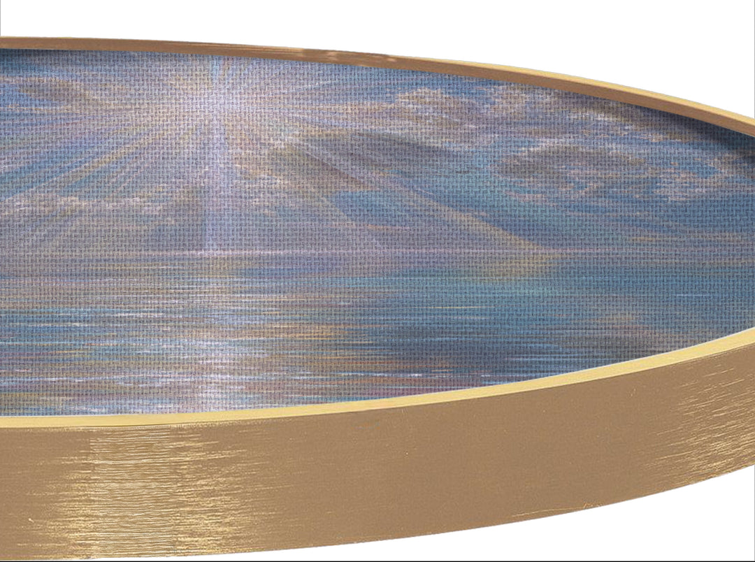 Celestial Sun Rays Over Calm Sea Round Canvas Print – Luminous Ocean Wall Art