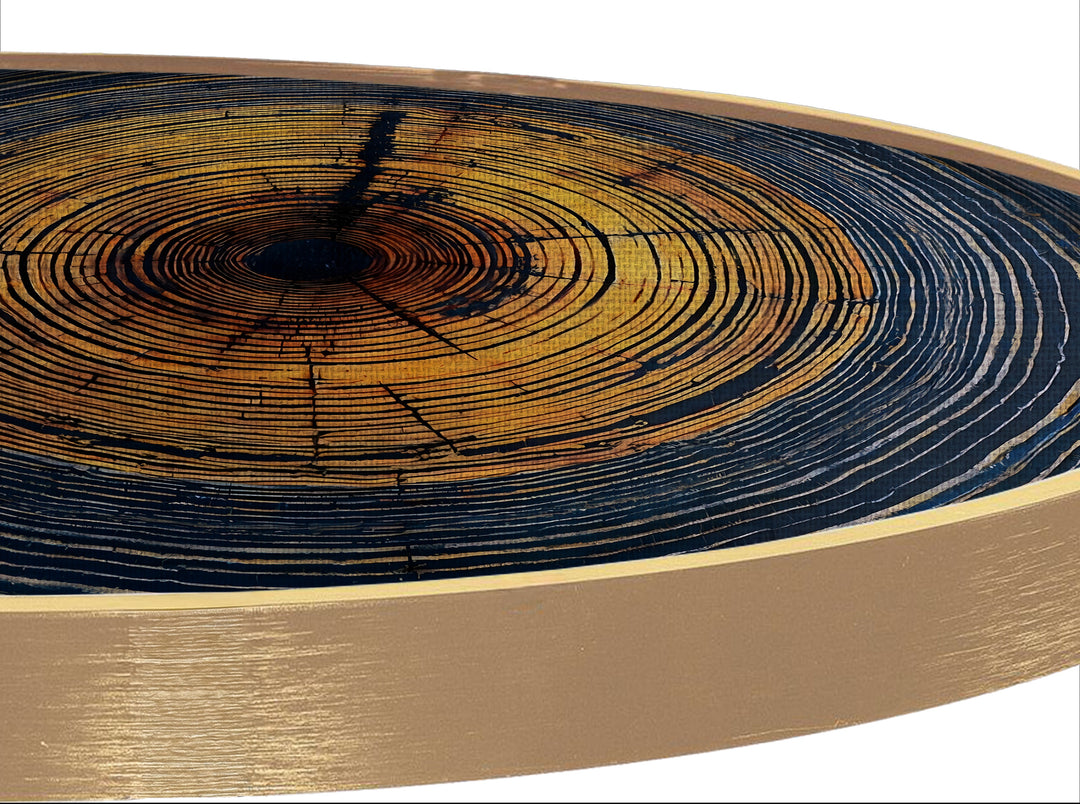 Golden Tree Rings Abstract Round Canvas Print – Wood Slice Wall Art