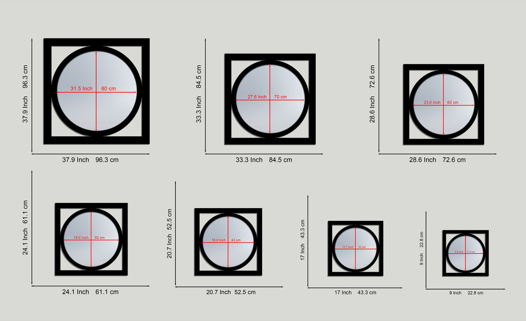 Circle Within Square Decorative Wall Mirror – Modern Minimalist Mirror Wall Decor