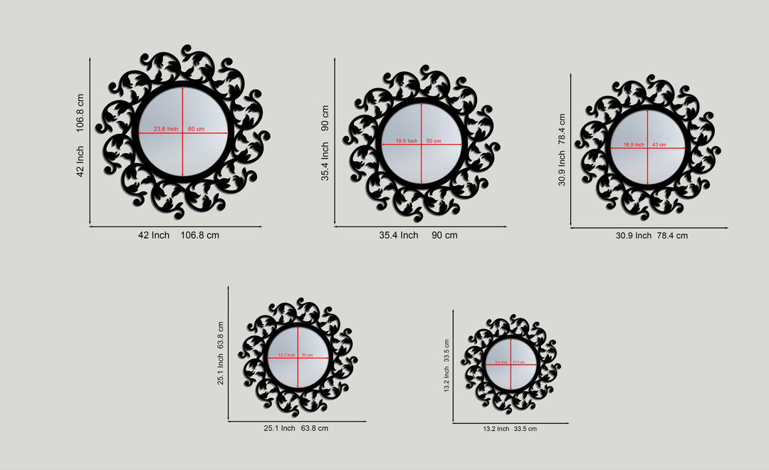 Floral Scroll Round Decorative Wall Mirror – Modern Botanical Mirror Wall Decor