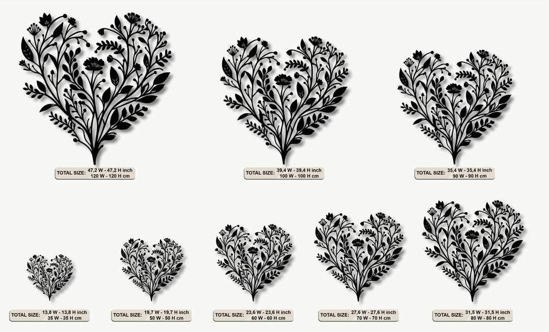 Botanical Heart Metal Wall Art – Floral Nature Decor