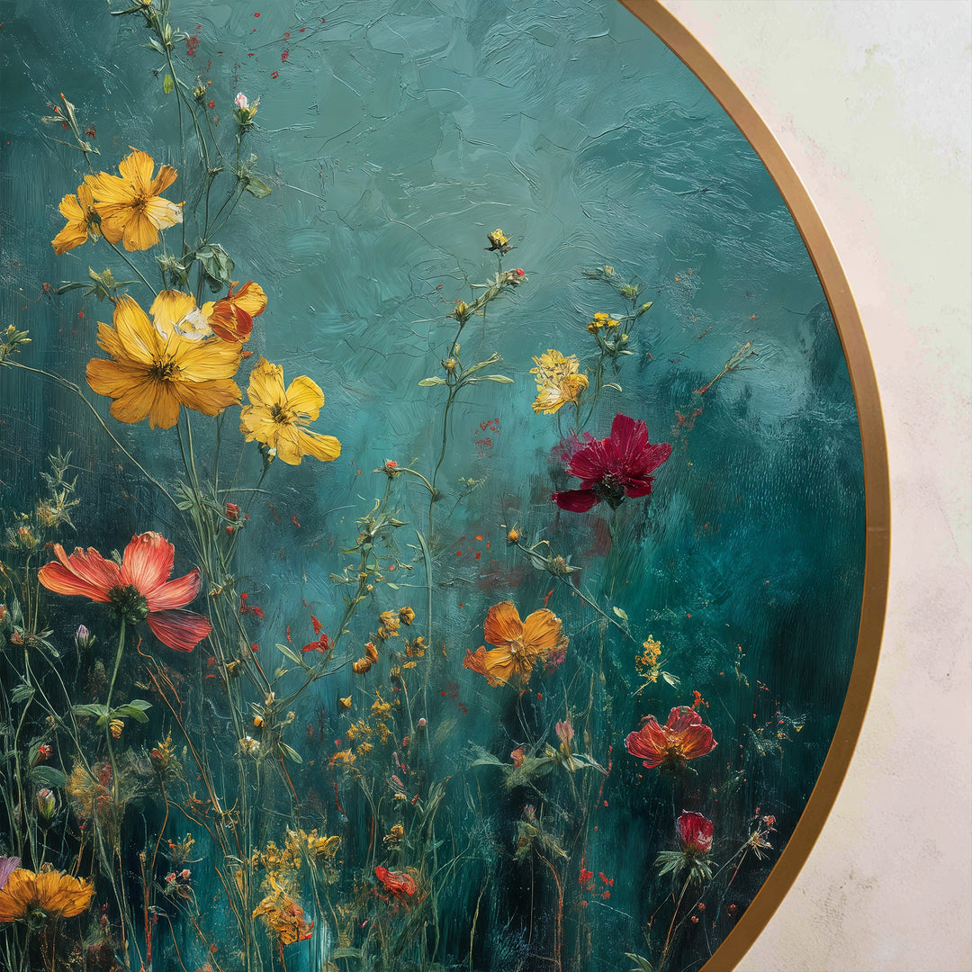 Whispering Meadow – Wildflower Garden Round Oil Painting