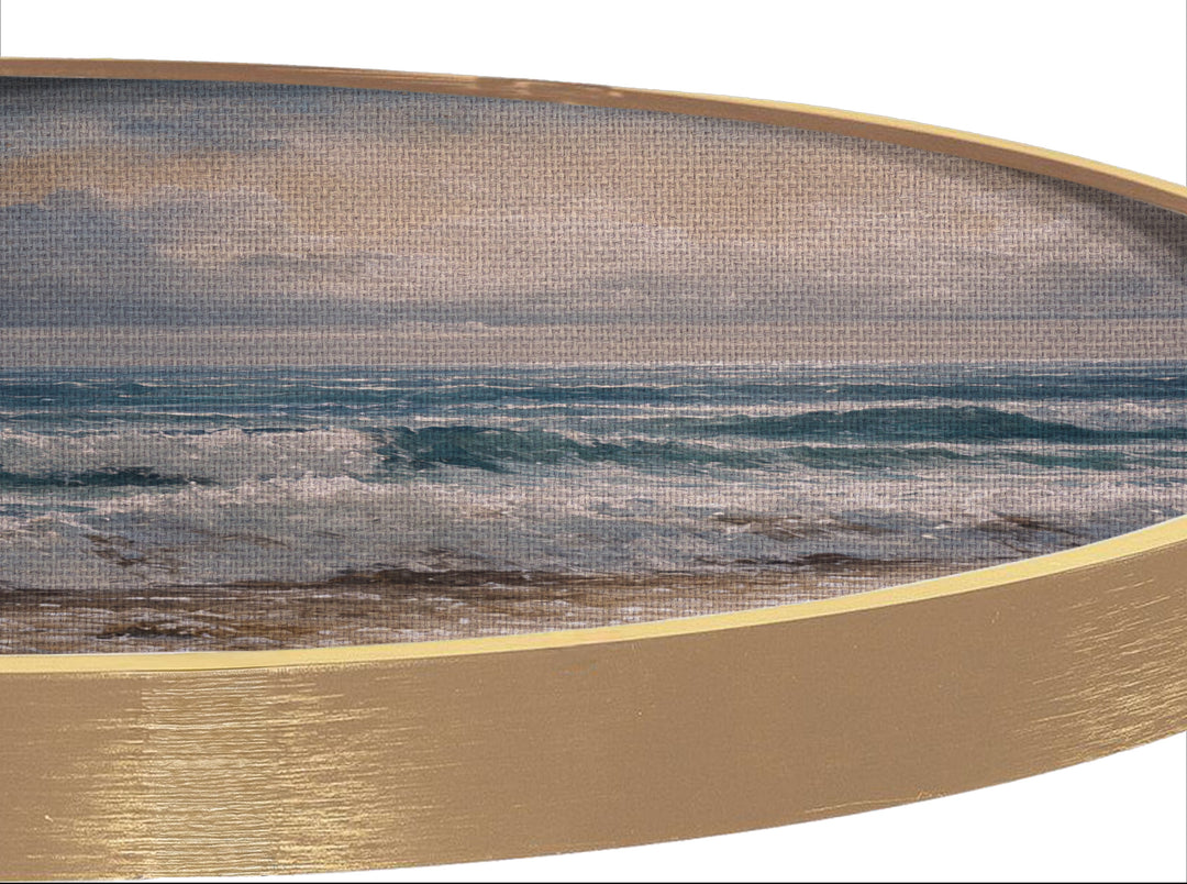 Impression sur toile ronde « Vagues côtières et rivage sablonneux » –Paysage marin classique
