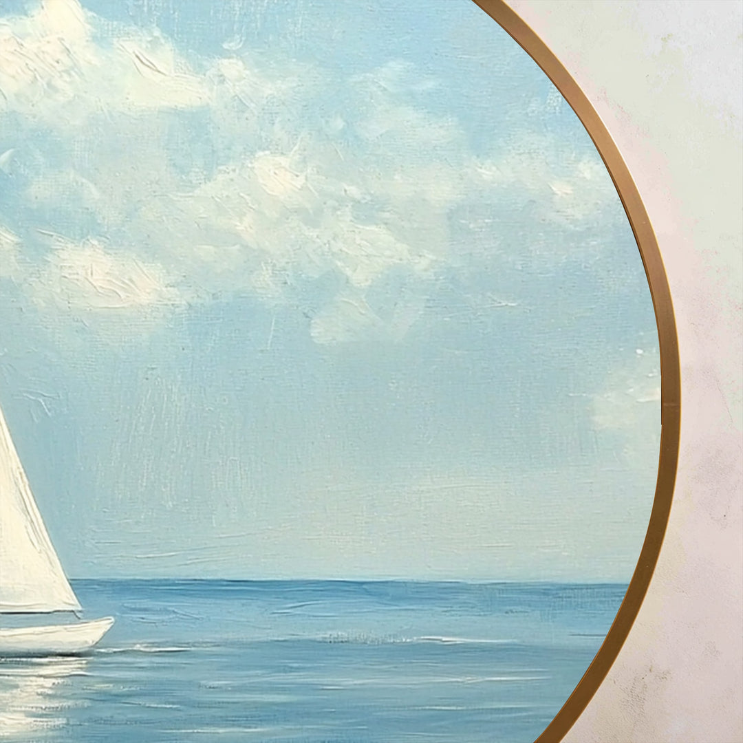 Silent Horizon – Velero minimalista redondo Cuadro al óleo