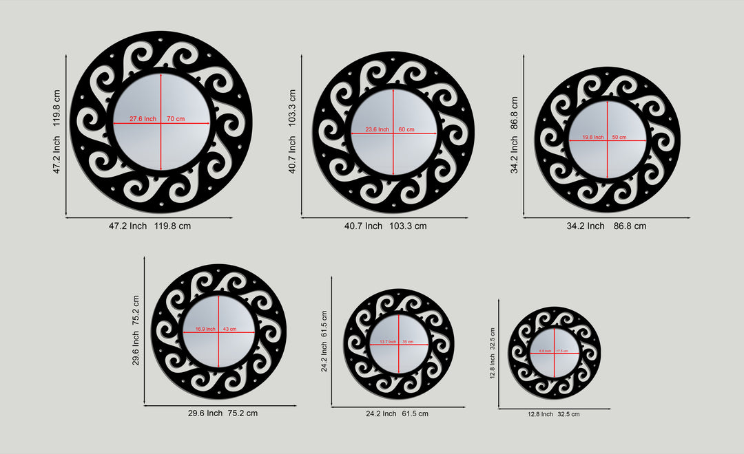 Ocean Swirl Round Decorative Wall Mirror – Modern Curved Pattern Mirror Wall Decor