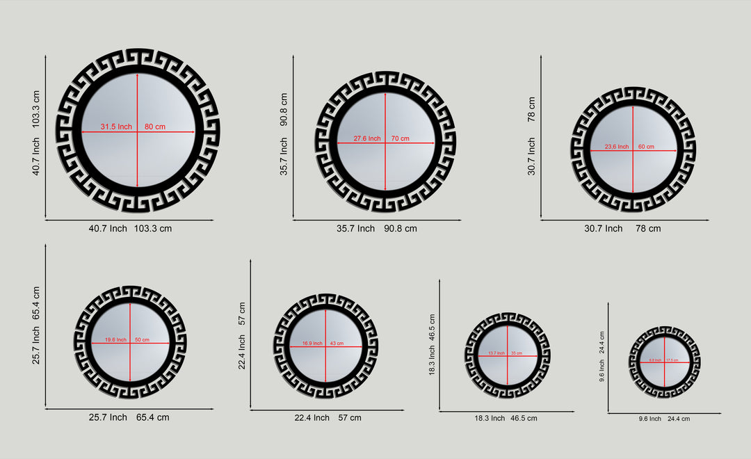 Greek Key Round Decorative Wall Mirror – Modern Classic Mirror Wall Decor