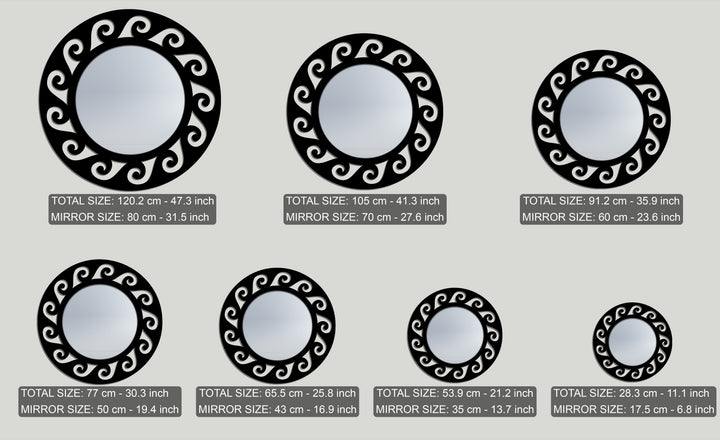 The finely crafted black metal frames showcase the unique metal wall art quality of these ornate scroll round mirrors.