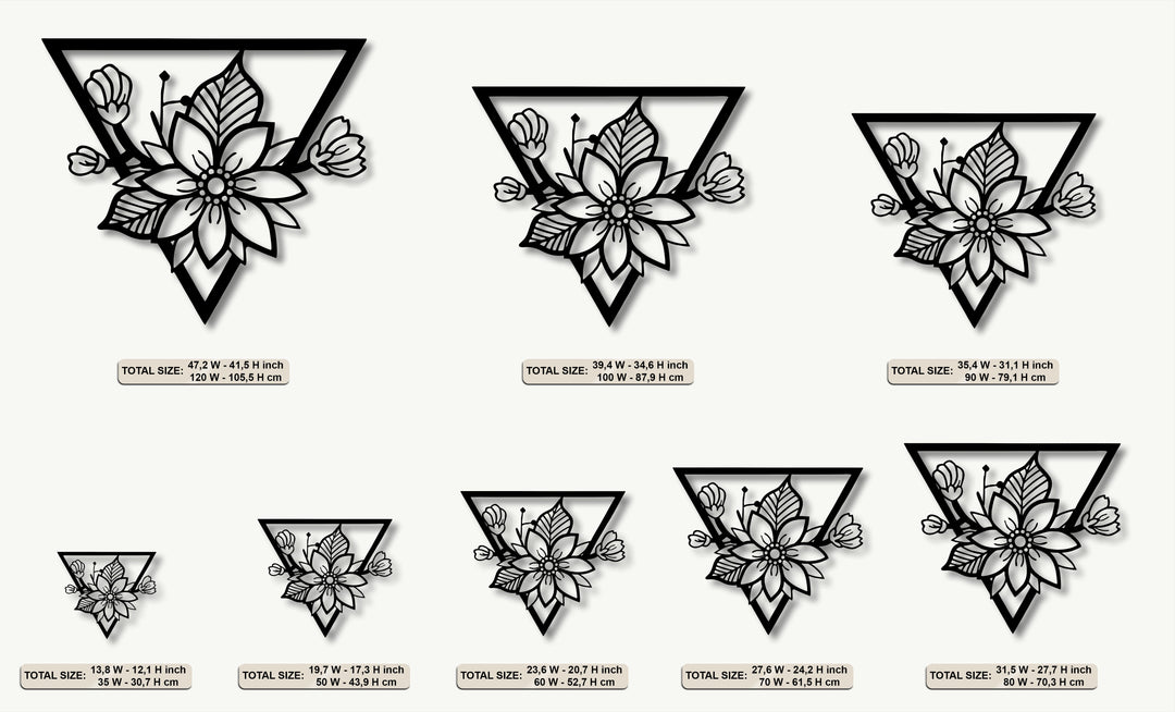 Geometric Floral Blossom – Modern Triangle Frame Metal Wall Art
