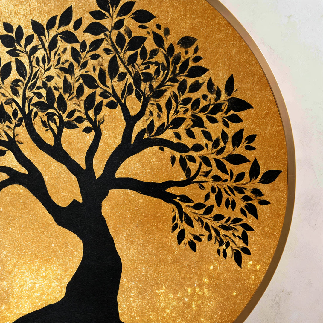 Árbol de luz dorada: elegante silueta redonda Cuadro al óleo