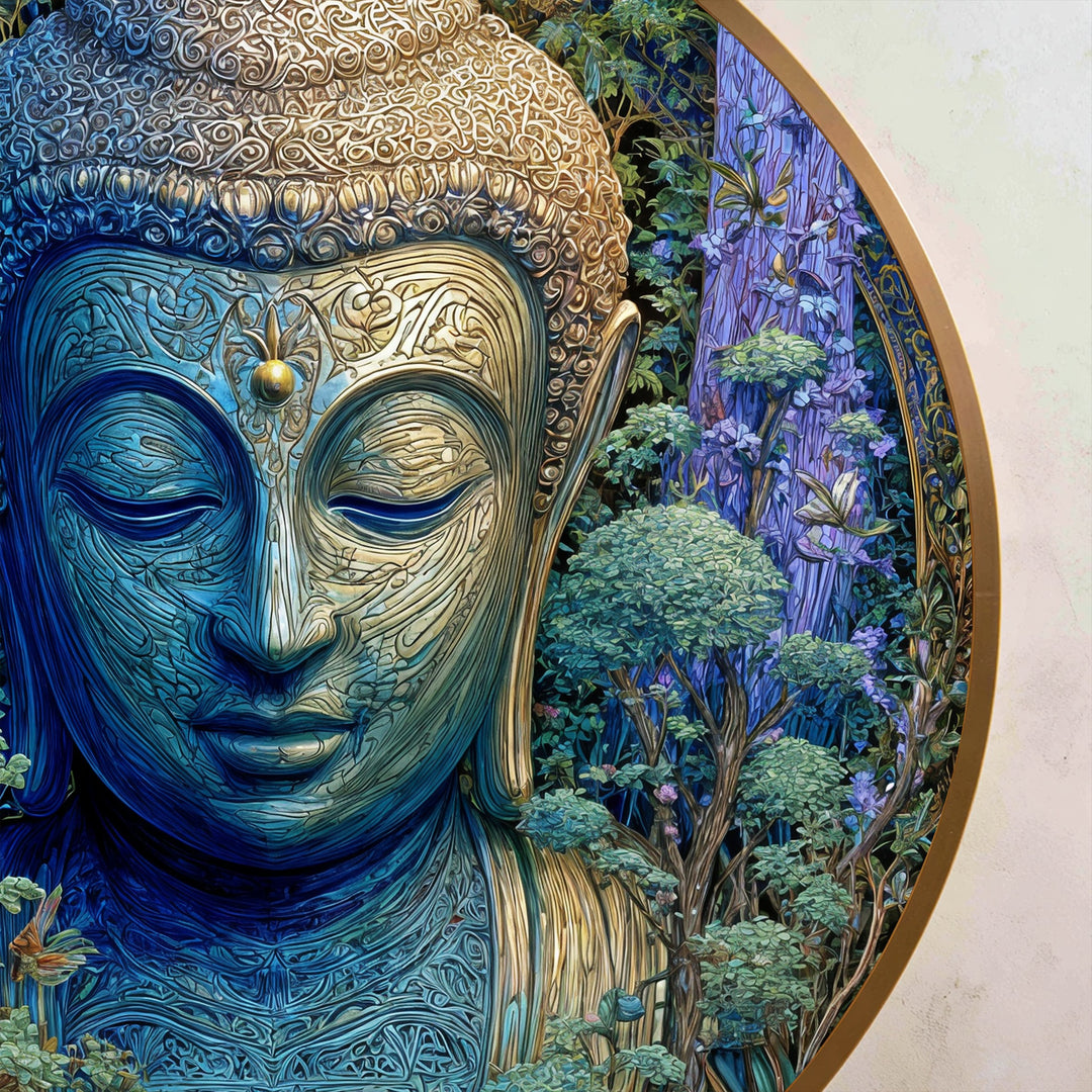 Forest Tranquility – Emerald Buddha Round Oil Painting