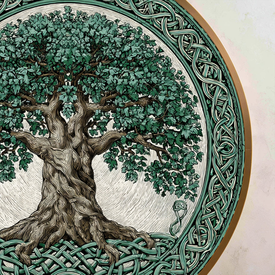 Árbol celta de la vida redondo Cuadro al óleo con nudos ornamentados