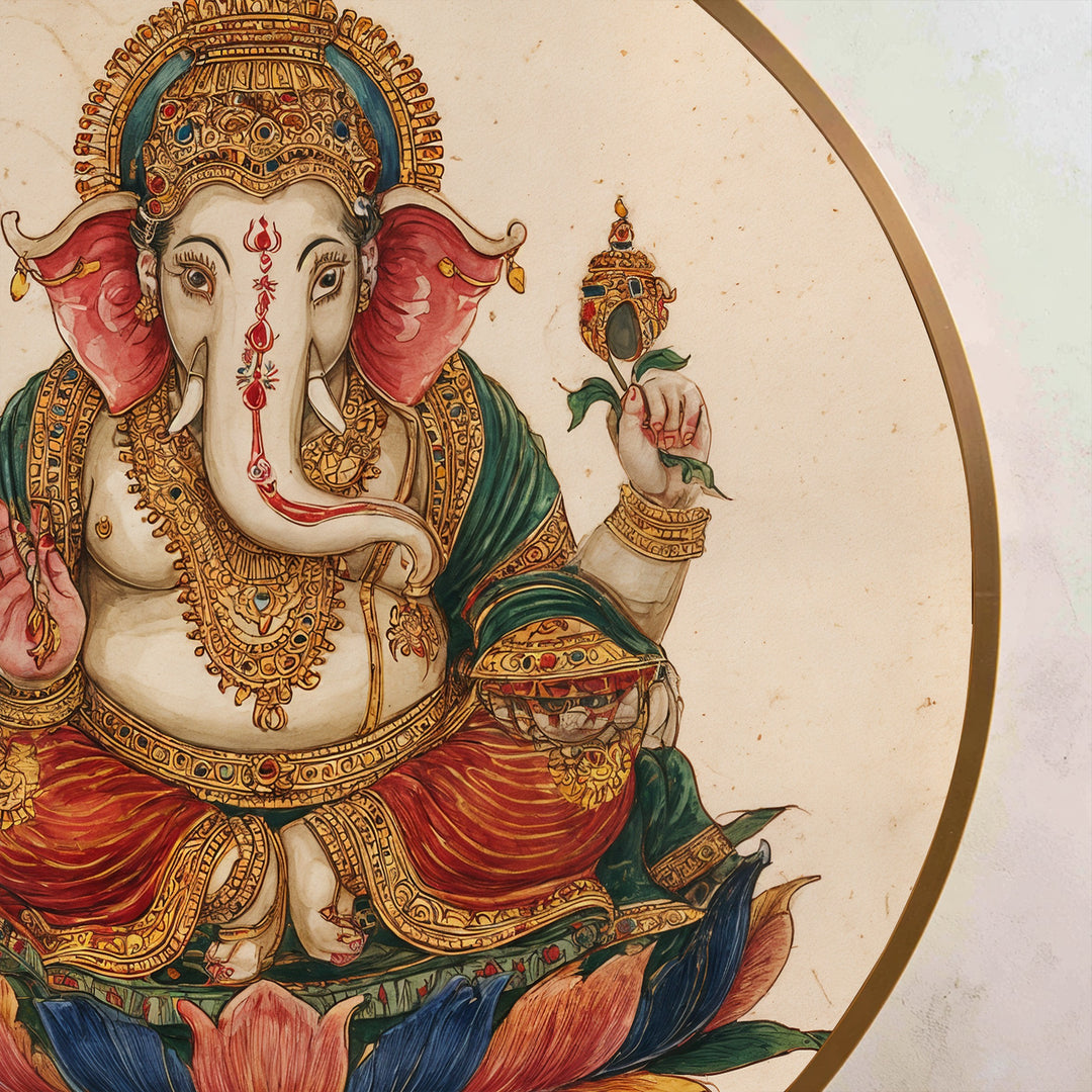 Loto sacro di Ganesha – Tradizionale cerchio indù Quadro a Olio