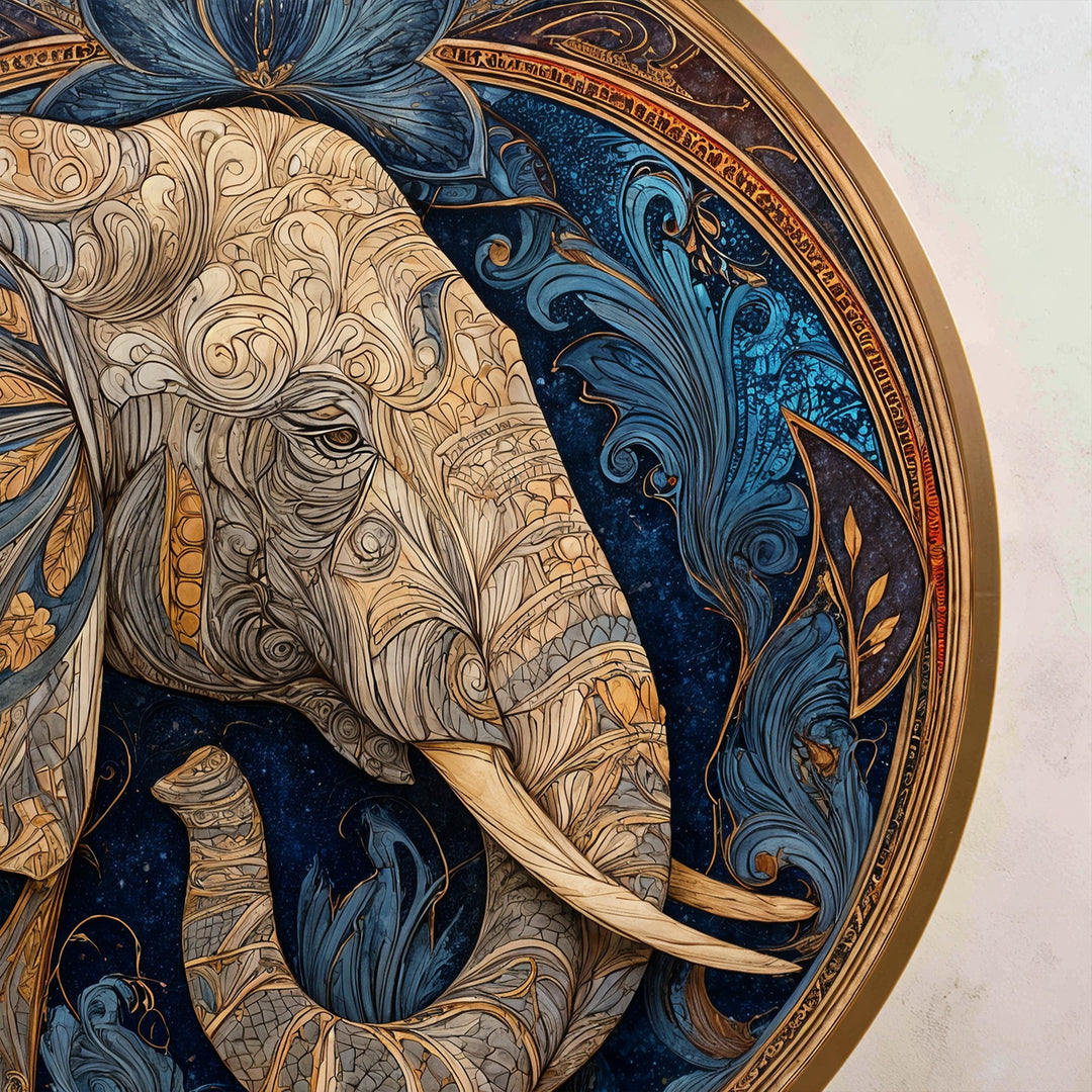 Guardiano del Loto Reale – Elefante Rotondo Ornato Quadro a Olio