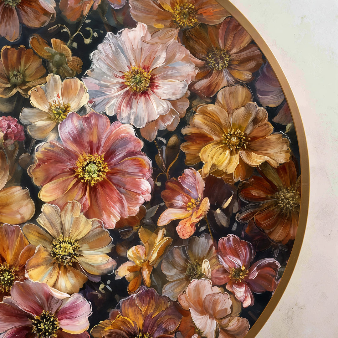 Autumn Bloom Symphony – Floral Round Oil Painting