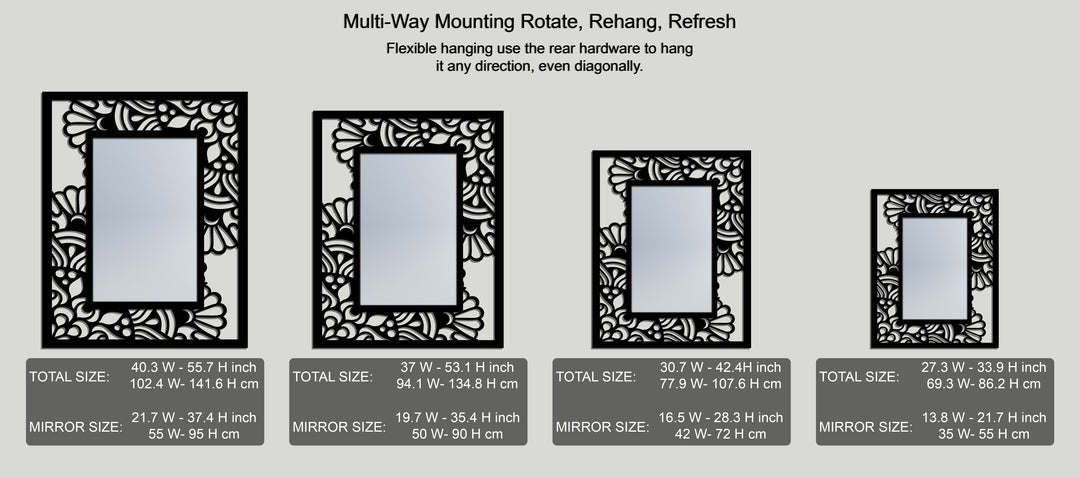 Modern Botanical Pattern Metal Floor Mirror – Abstract Floral Frame