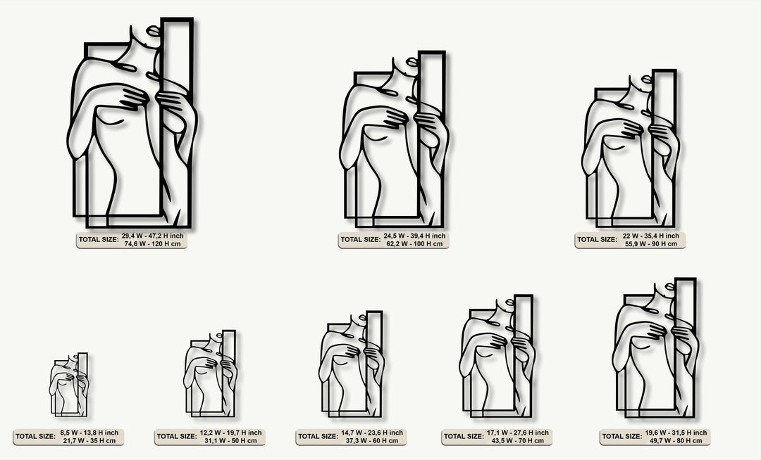 Minimalist Female Figure Line Art with Geometric Frame – Modern Metal Wall Art