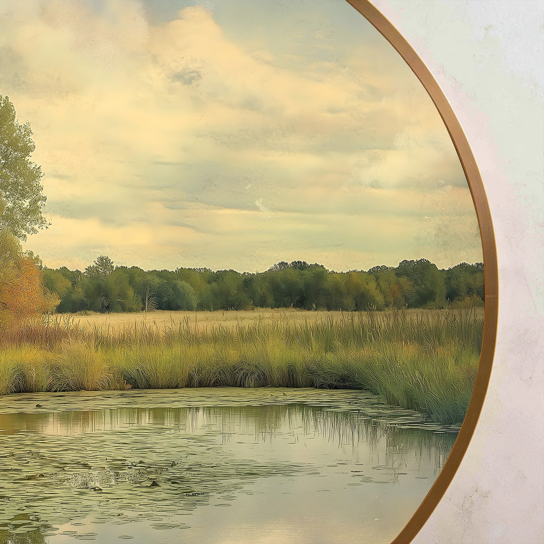 Reflejo de la pradera dorada: paisaje tranquilo Cuadro al óleo