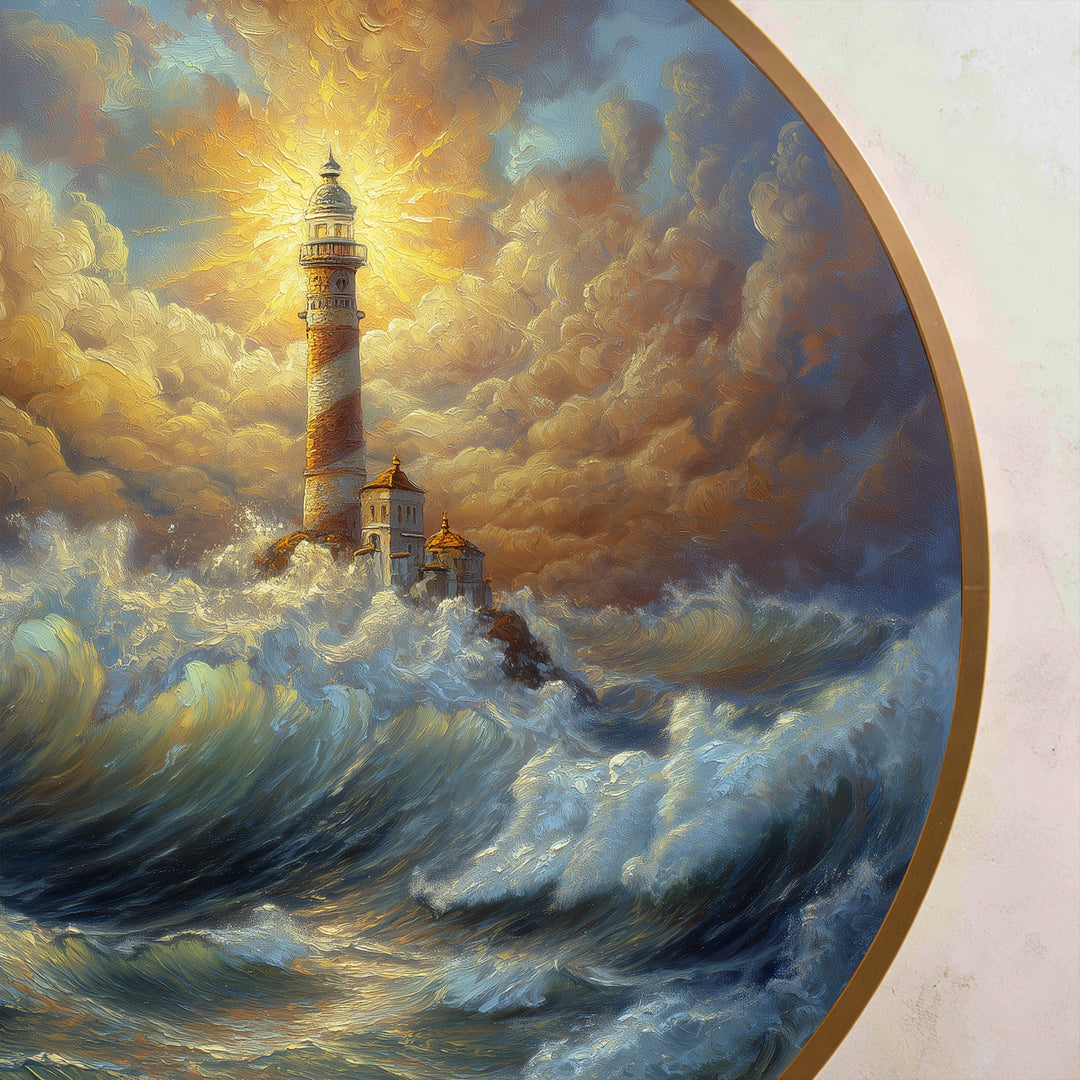 Phare radieux dans une mer déchaînée Tableau Peinture à l’huile