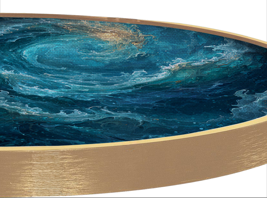 Whirling Ocean Energy Round Canvas Print – Abstract Wave Wall Art