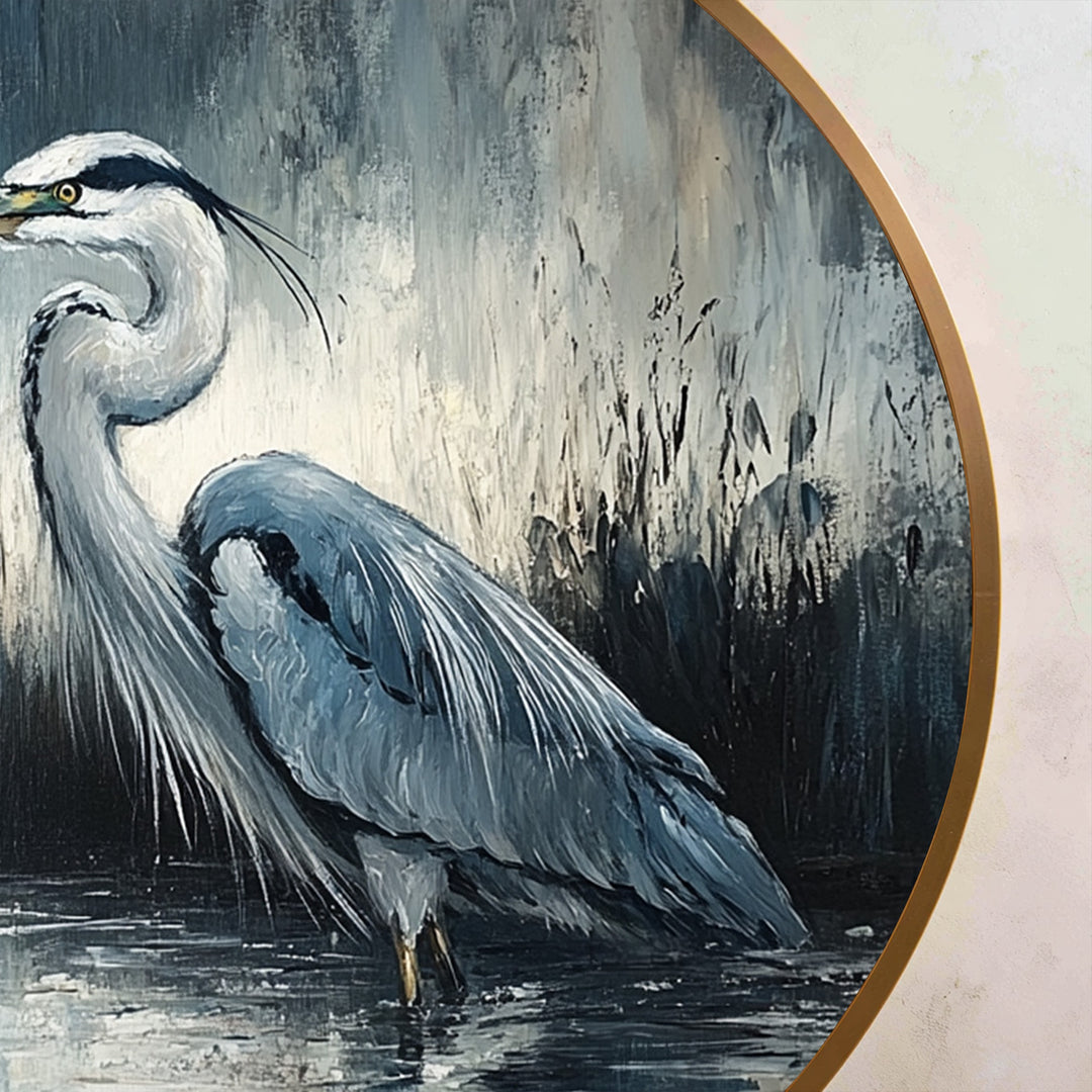 Silent Waters – Elegante garza redonda Cuadro al óleo