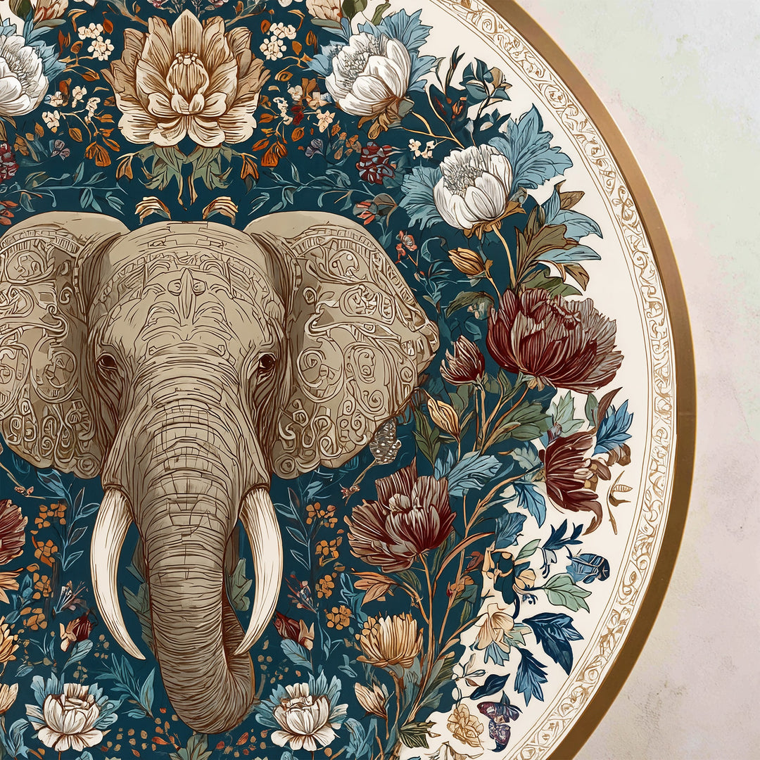 Elefante Floral Majestuoso – Redondo Cuadro al óleo sobre madera