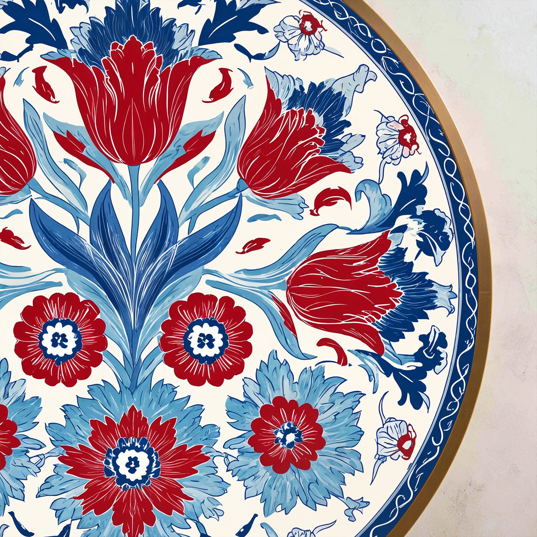 Vibrant Ottoman Floral Motif Round Oil Painting