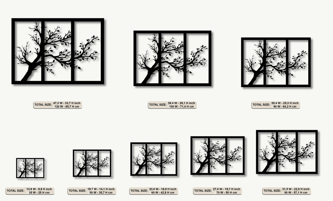 Minimalist Tree Silhouette Triptych – Modern Nature Metal Wall Art