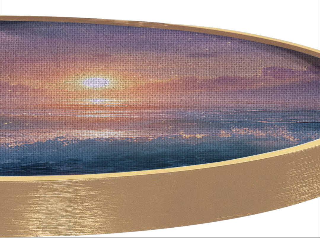 Toile ronde « Coucher de soleil onirique et scintillant sur l'océan » –Décoration murale représentant un paysage marin magique