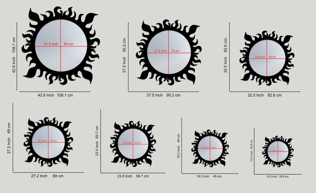 Solar Flame Round Decorative Wall Mirror – Modern Asymmetrical Mirror Wall Decor