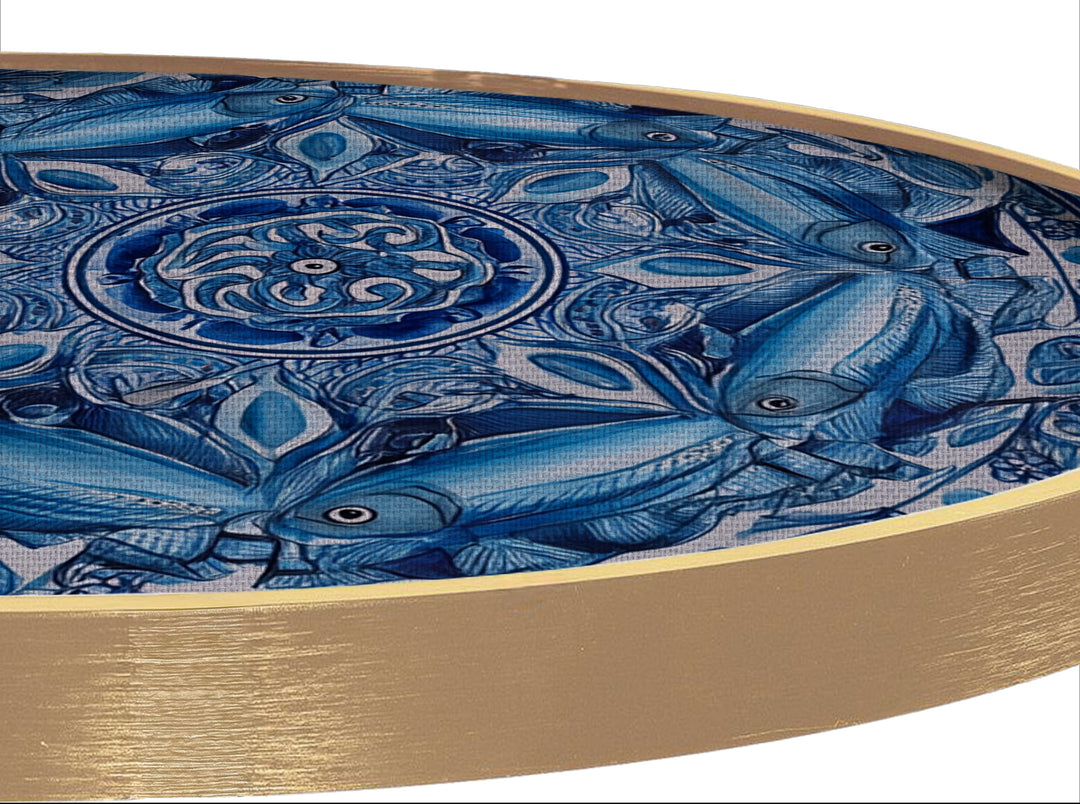 Blue Fish Mandala Round Canvas Print – Coastal Decorative Wall Art