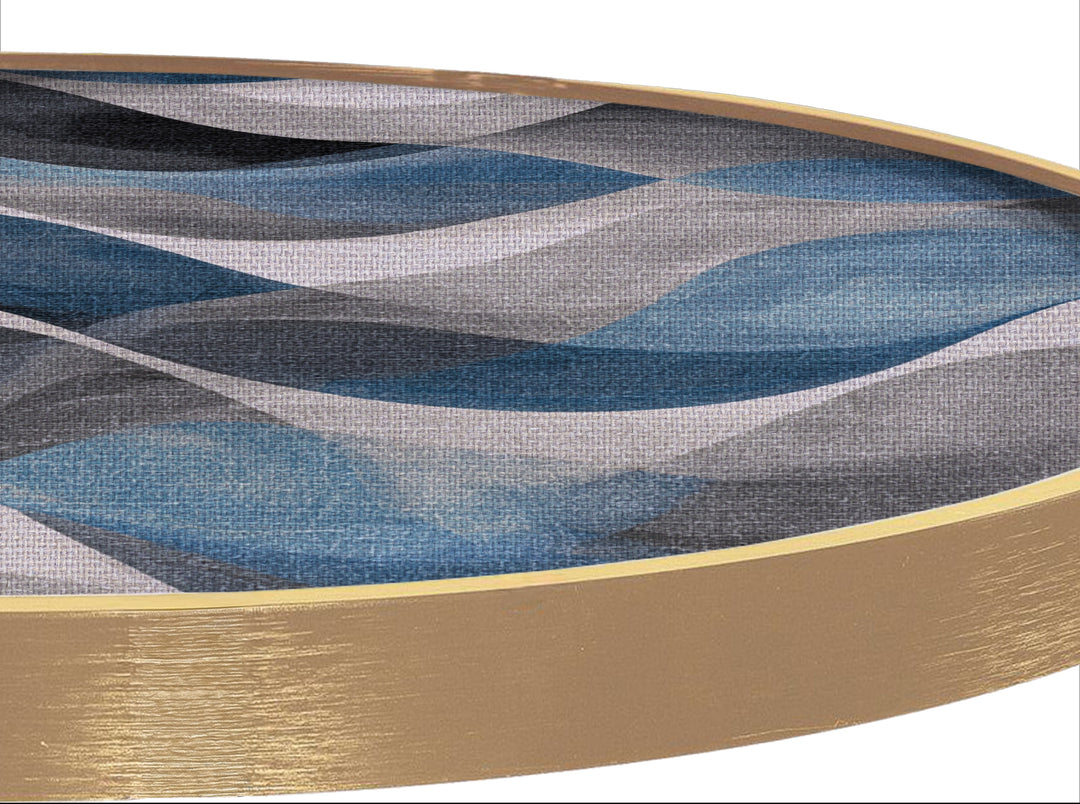 Impression sur toile ronde abstraite « Vagues bleues ondulantes » –Art mural côtier moderne