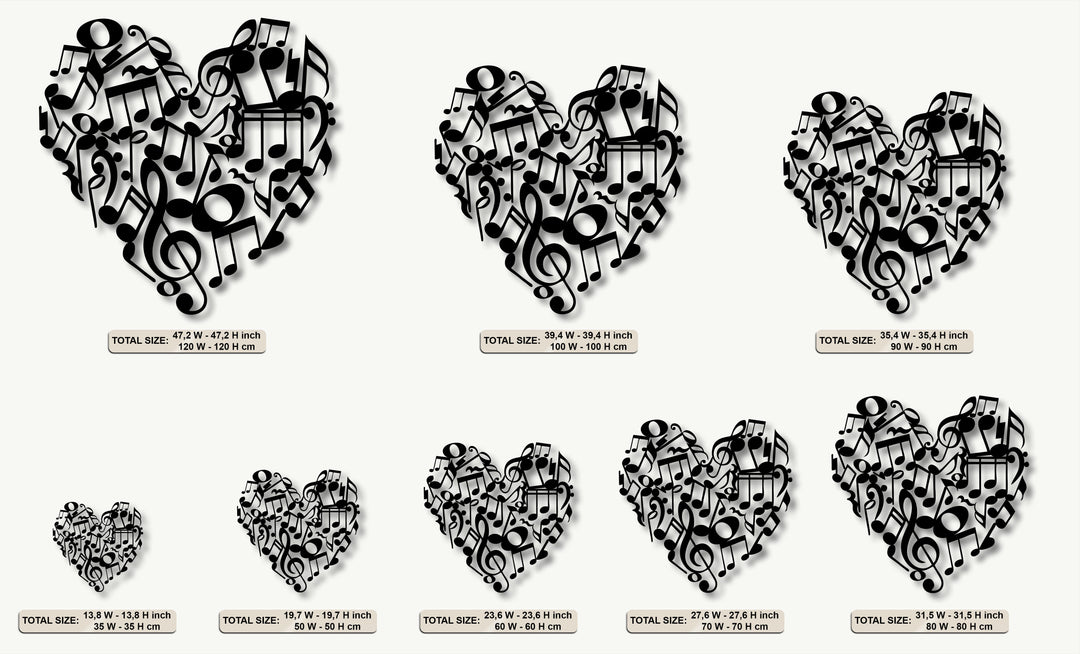 Heart-Shaped Music Notes Metal Wall Art – Artistic Melody Design Decor
