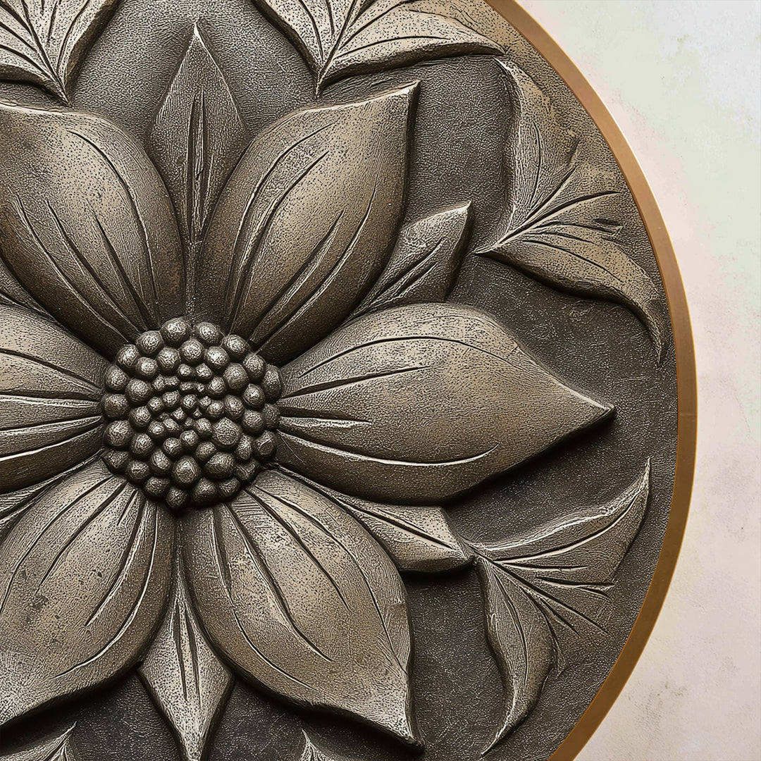 Relieve floral vintage redondo Cuadro al óleo