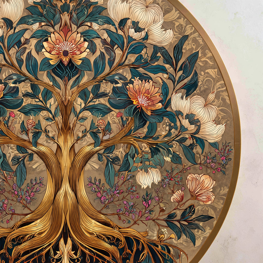 Armonía Floral – Árbol Ornamental Redondo Cuadro al óleo sobre madera