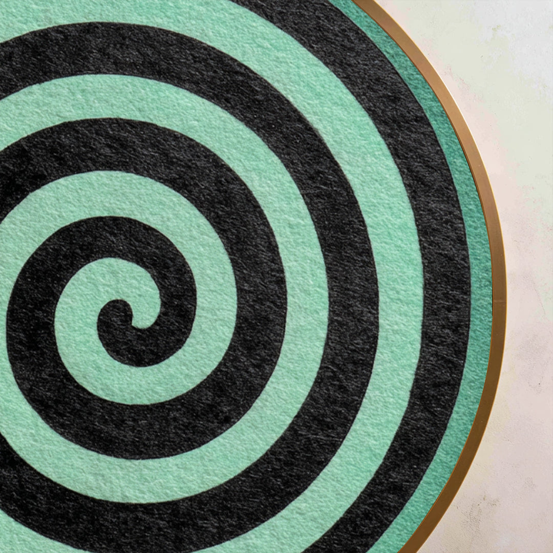 Espiral negra minimalista sobre fondo menta: círculo abstracto moderno Cuadro al óleo