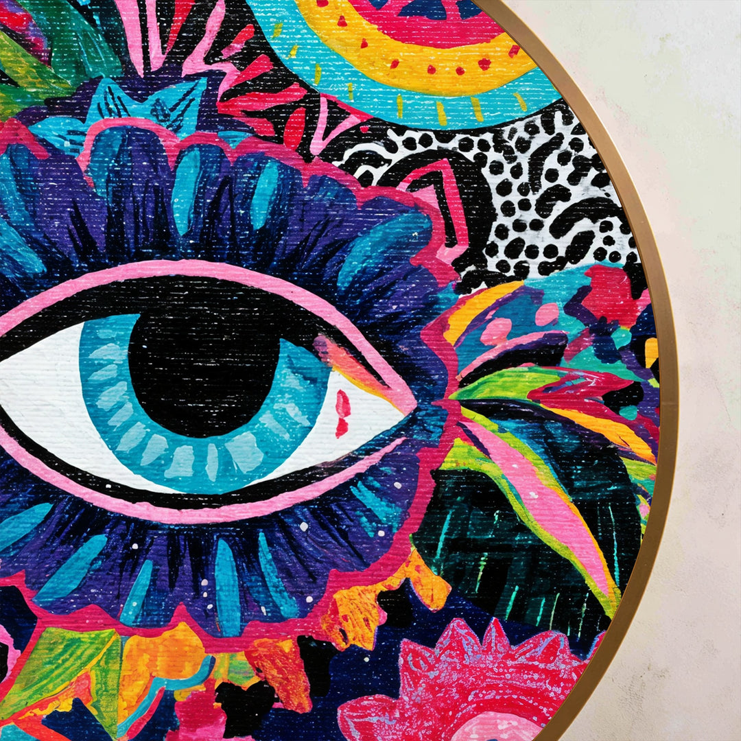 Vivid Mystic Eye – Colorful Abstract Round Oil Painting