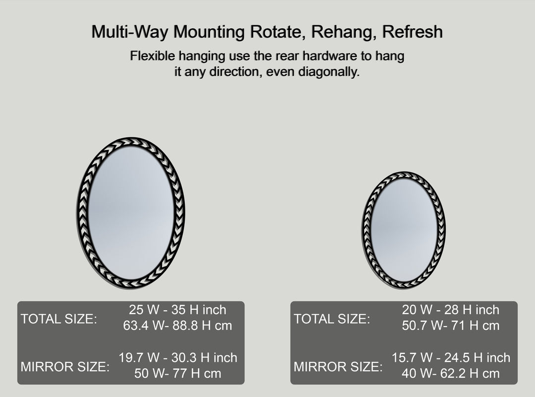 Chevron Edge Oval Decorative Wall Mirror – Modern Geometric Mirror Wall Decor