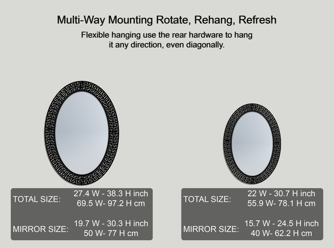 Greek Key Oval Decorative Wall Mirror – Modern Classic Mirror Wall Decor